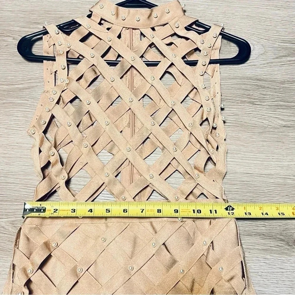 FASHION NOVA BANDAGE SEXY DRESS  TAN COLOR MEDIJM - Picture 16 of 16
